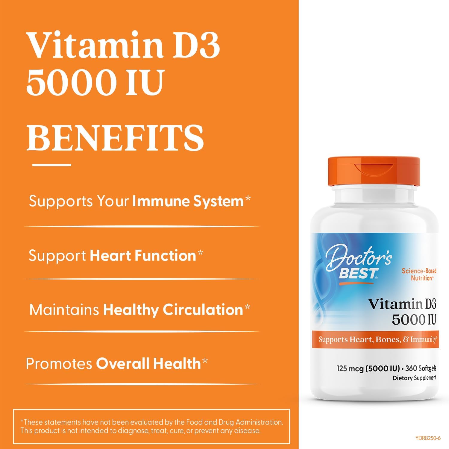 Picture of Doctor's Best Vitamin D3 5,000 IU for Healthy Bones, Teeth, Heart and Immune Support 360 Sofgels