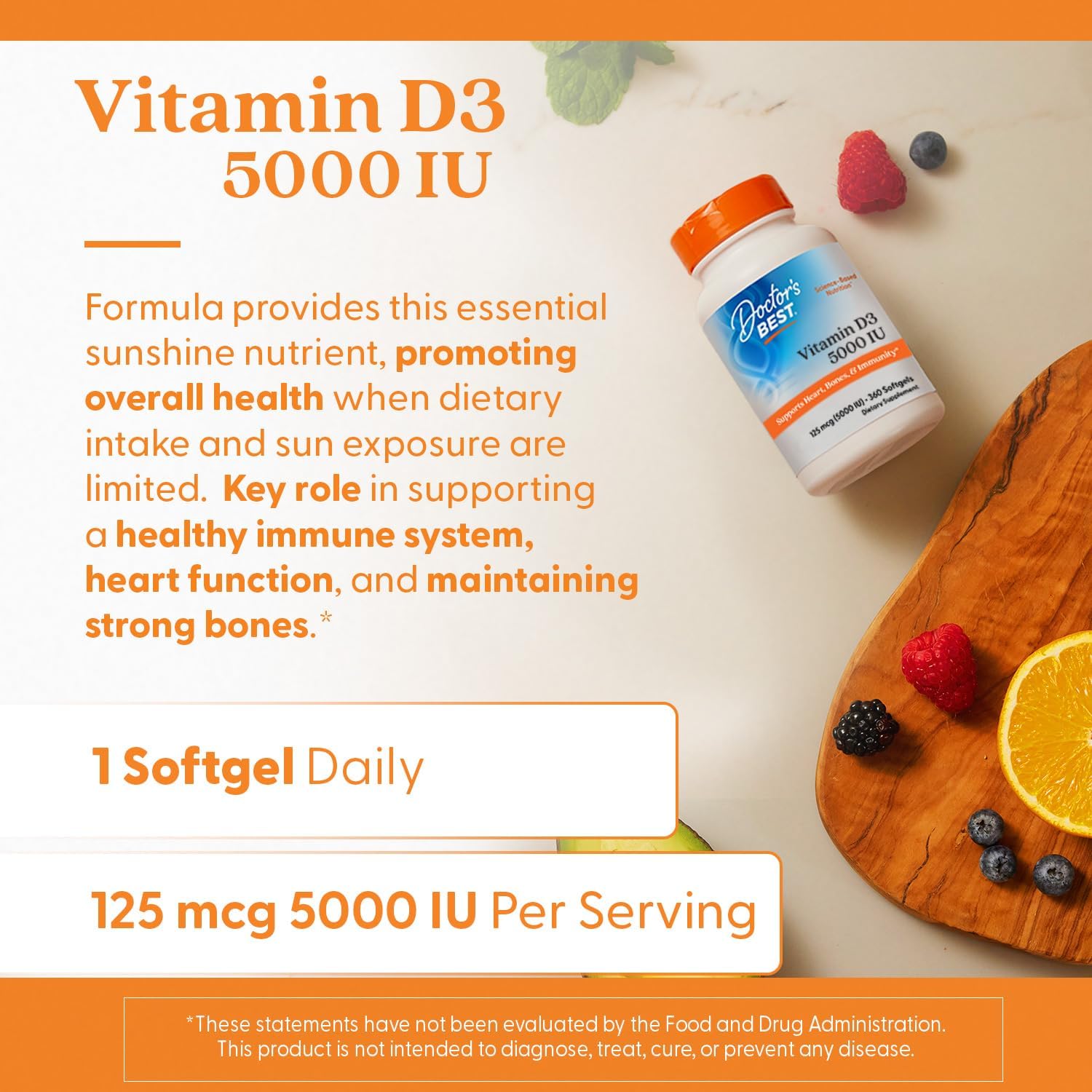 Picture of Doctor's Best Vitamin D3 5,000 IU for Healthy Bones, Teeth, Heart and Immune Support 360 Sofgels
