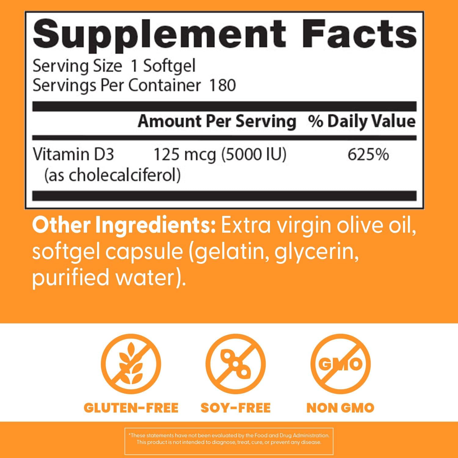 Picture of Doctor's Best Vitamin D3 5000IU 125 mcg 180 Softgels