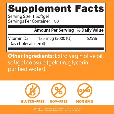 Picture of Doctor's Best Vitamin D3 5000IU 125 mcg 180 Softgels