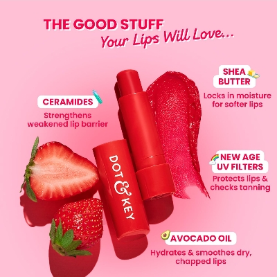 Picture of Dot & Key Barrier Repair Hydrating Lip Balm SPF 50 Strawberry Red Repairs Damaged Lip Barrier High Tinted 4.5 gm