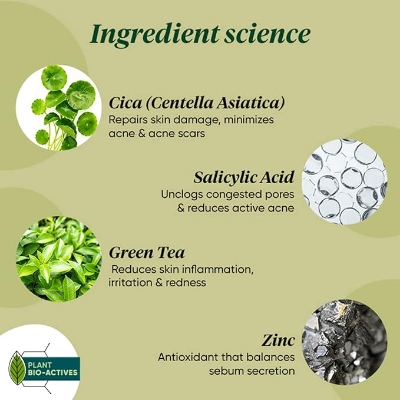 Picture of Dot & Key CICA Face Wash for Acne Prone Skin, 2% Salicylic Acid Face Wash with Green Tea | For Oily & Sensitive Skin | Sulphate Free Face Wash for Men & Women | Oil Control Face Wash with Zinc | 100ml