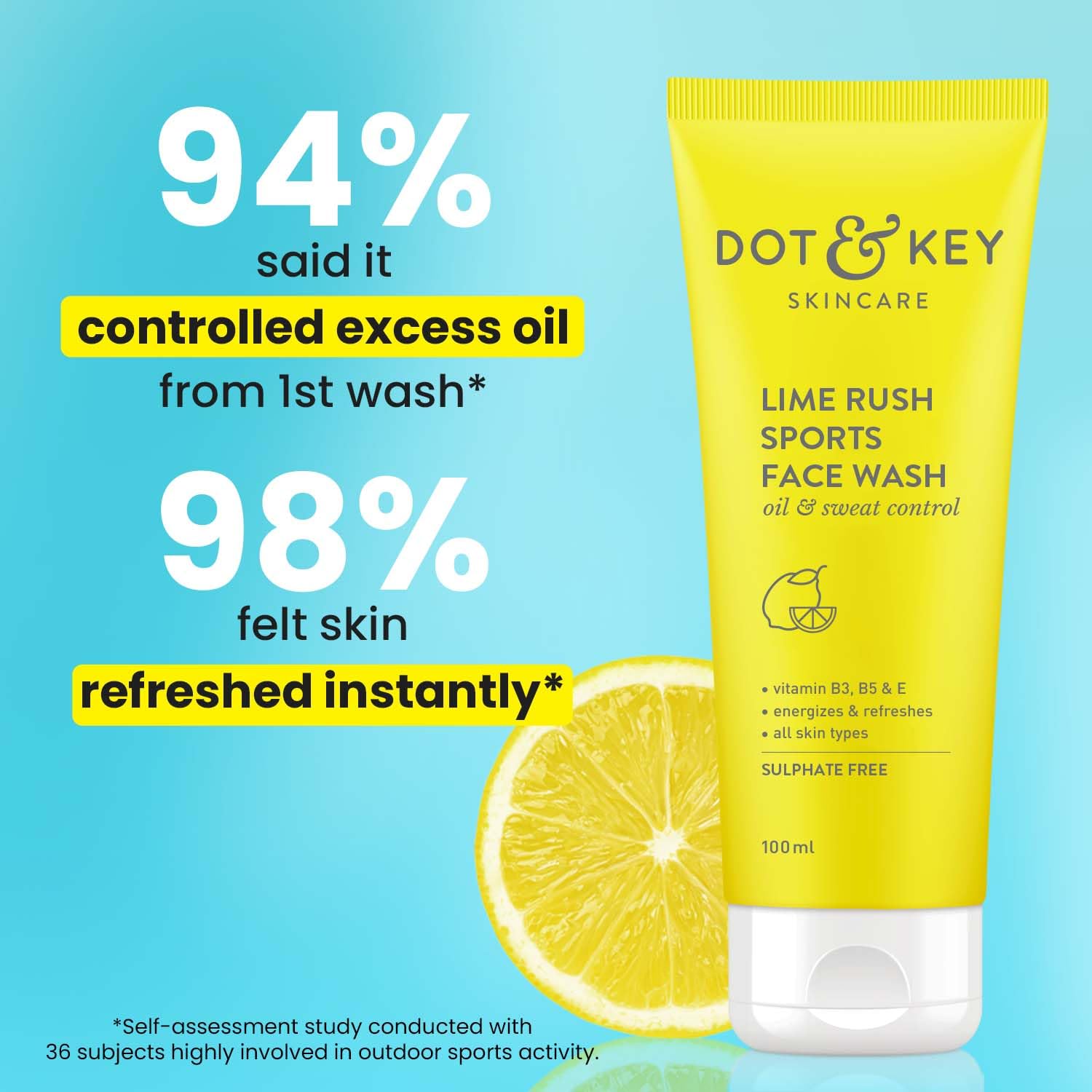 Picture of DOT & KEY Lime Rush Sports Face Wash Deep Cleans Oil, Sweat & Dirt For Refreshingly Clean & Oil Free Skin For All Skin Types- 100Ml