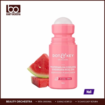 Picture of Dot & Key Watermelon Cooling Underarm Roll-on Odour & Sweat Controls 4% AHA + BHA Fresh Aqua Fragrance Gently Exfoliates & Smooths Skin for Men & Women 50ml