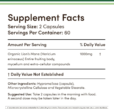 Picture of Double Wood Lions Mane Mushroom for Brain Support and Immune Health 500mg (120 Capsules)