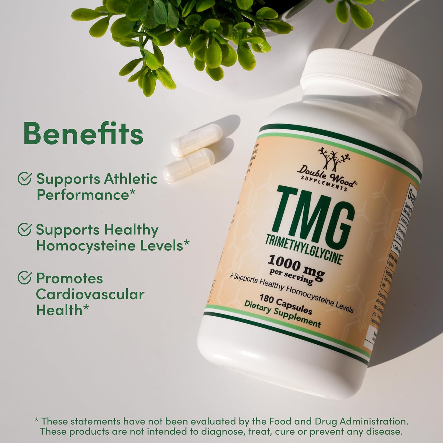 Picture of Double Wood TMG Trimethylglycine Supplement 1,000mg Per Serving 180 Capsules