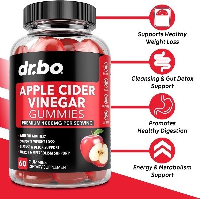 Picture of Dr Bo Apple Cider Vinegar Gummies - Natural Support for Advanced Weight Loss Detox Cleansing Digestion Plus Gut Health - ACV Gummies Supplements with 1000MG Apple Cider Vinegar Gummy with The Mother