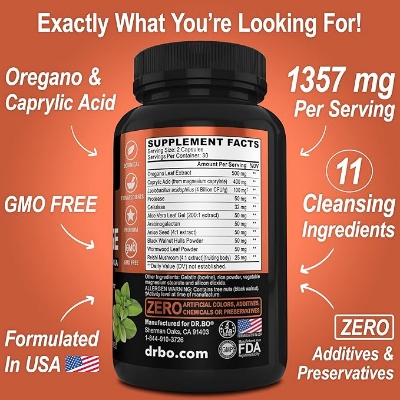 Picture of DR BO Candi Cleanse 60 counts, Anti Overgrowth Supplements for Women & Men - Extra Strength Balance Control Probiotic Complex Cleanser - Natural Oral Herbal Oregano & Caprylic Acid Capsules