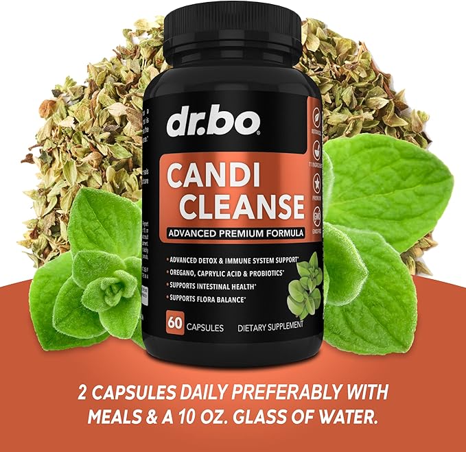 Picture of DR BO Candi Cleanse 60 counts, Anti Overgrowth Supplements for Women & Men - Extra Strength Balance Control Probiotic Complex Cleanser - Natural Oral Herbal Oregano & Caprylic Acid Capsules
