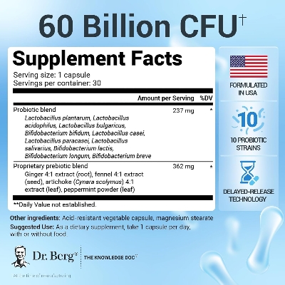 Picture of Dr. Berg Probiotic 60 Billion CFUs - Helps Ease Occasional Constipation, Diarrhea, Gas & Bloating 30 Probiotic Capsules