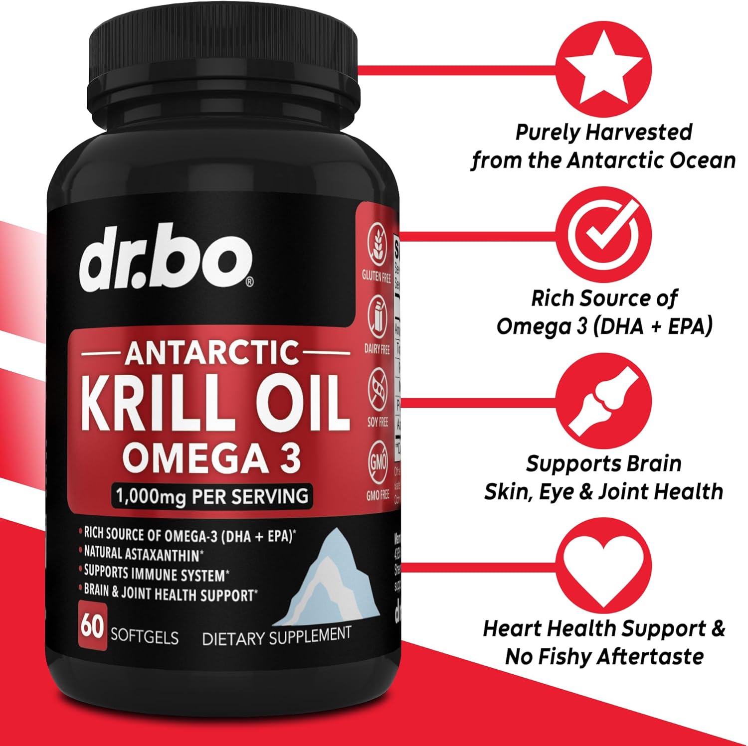 Picture of Dr. bo Krill Oil Omega 3 500mg Antarctic Krill Oil 1000mg - 60 Softgels