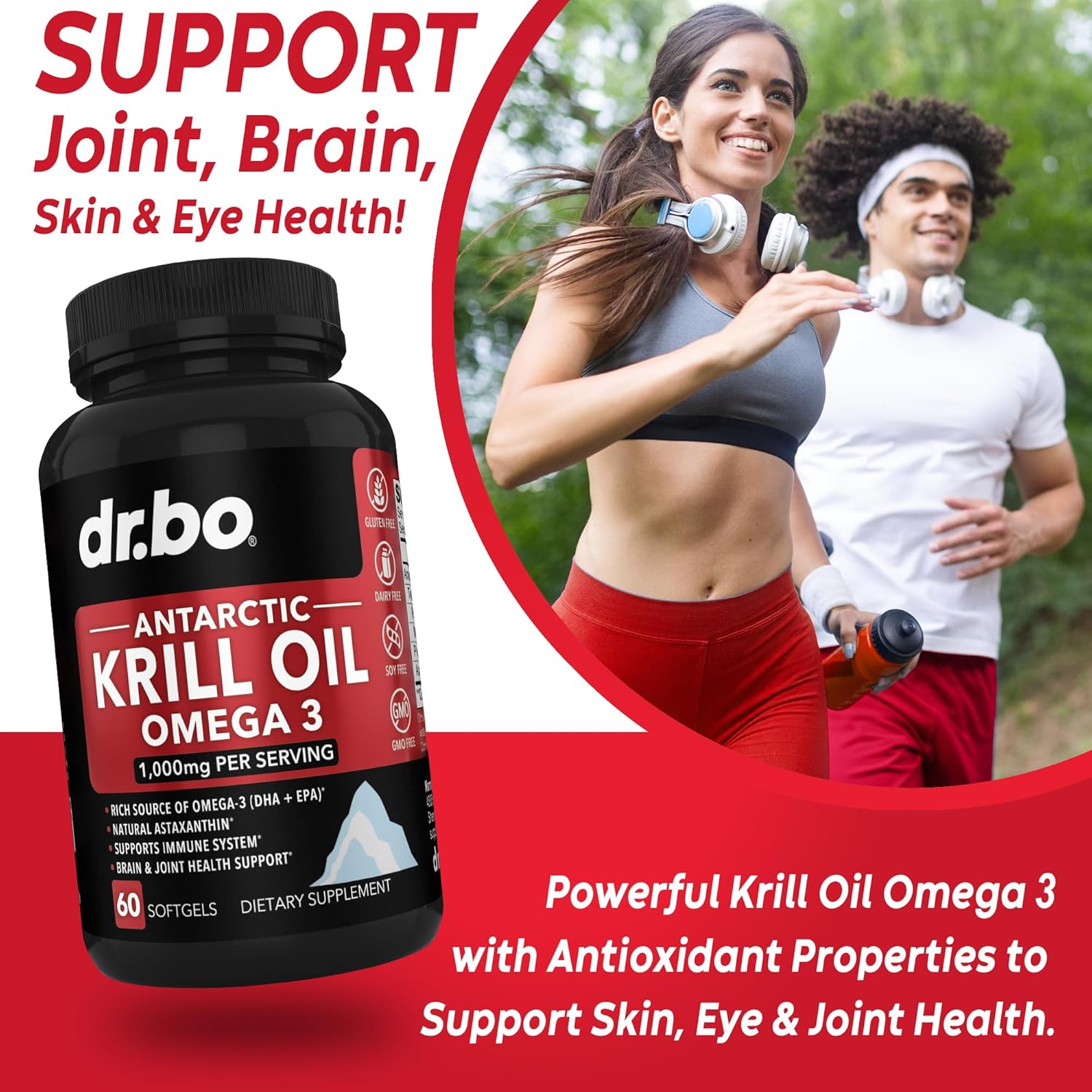 Picture of Dr. bo Krill Oil Omega 3 500mg Antarctic Krill Oil 1000mg - 60 Softgels