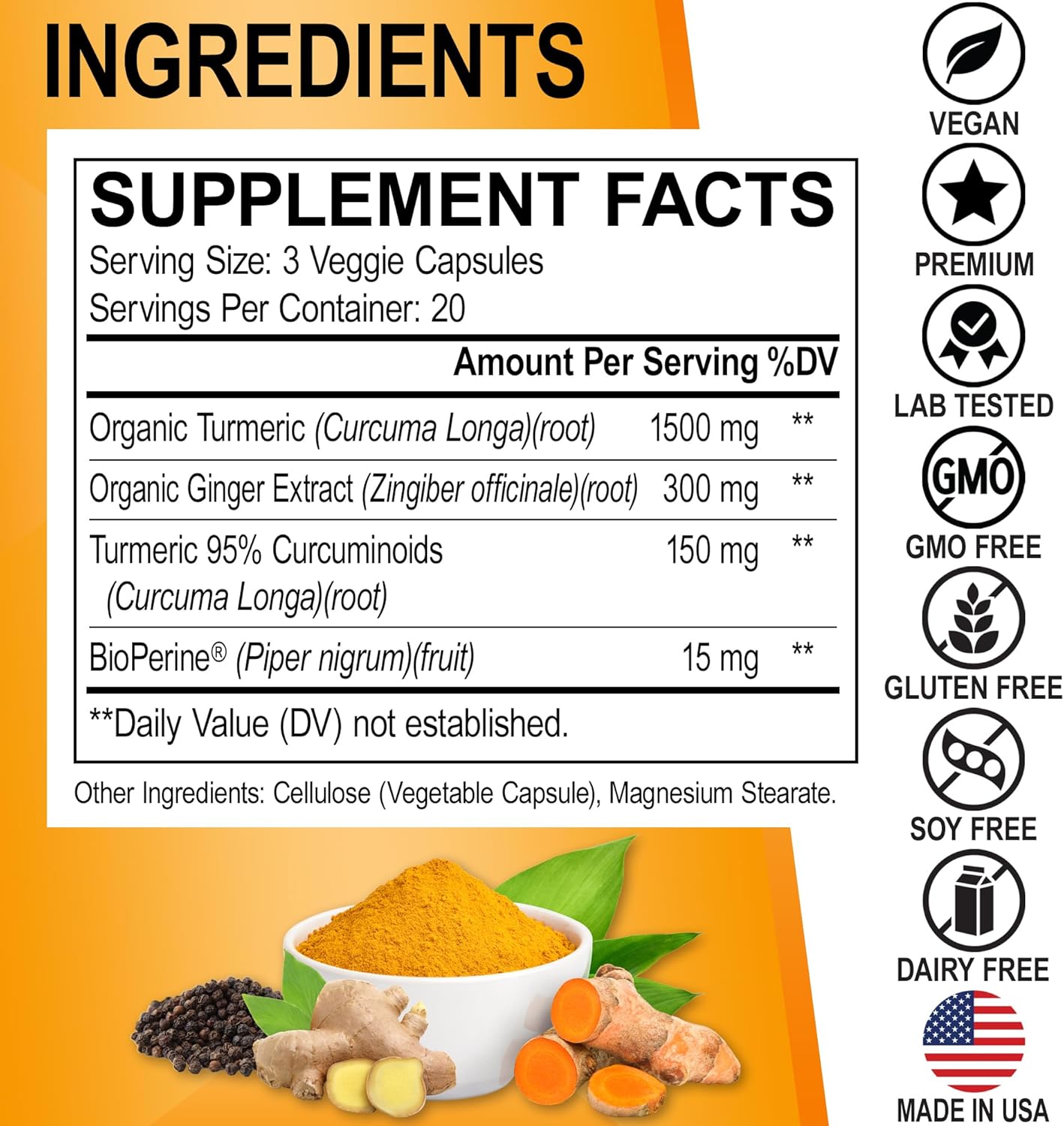 Picture of DR. BO Turmeric & Ginger With Bioperne 1950mg - 60 Capsules