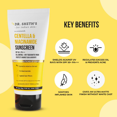 Picture of Dr. Sheth's Centella & Niacinamide Sunscreen SPF 50 PA+++ - 50g