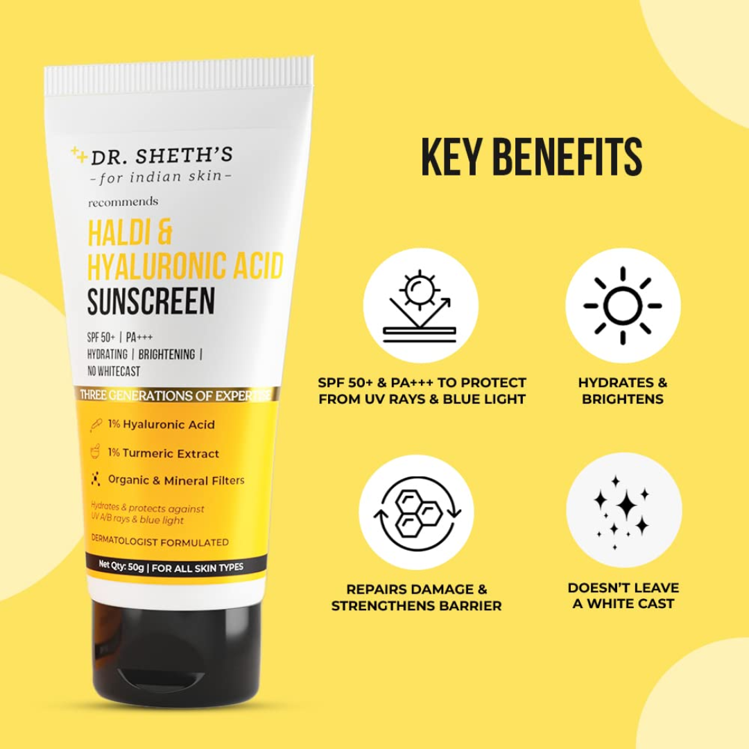 Picture of Dr. Sheth's Haldi & Hyaluronic Acid Sunscreen SPF 50+ PA+++ - 50g