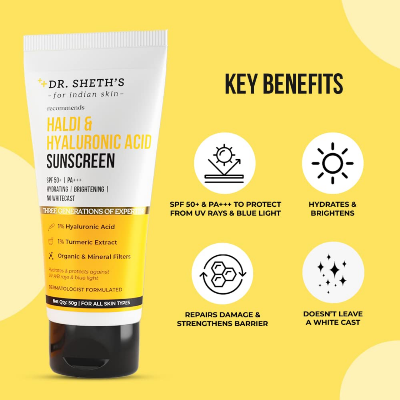 Picture of Dr. Sheth's Haldi & Hyaluronic Acid Sunscreen SPF 50+ PA+++ - 50g