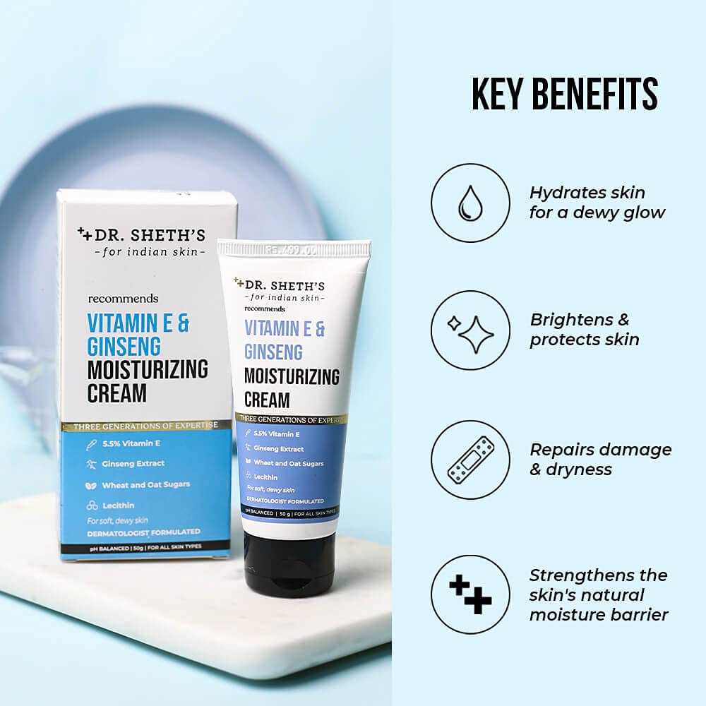 Picture of Dr. Sheth's Vitamin E & Ginseng Face Moisturizer Cream for Instant Hydration Non-Greasy Fast-Absorbing for All Skin Types for Women & Men 50g