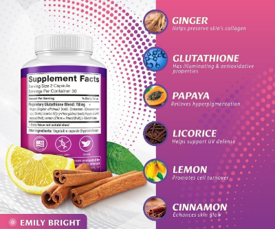 Picture of Emily Bright Skin Brilliance Dark Spot Correction Glutathione 1500 mg – 60 Capsules (USA)