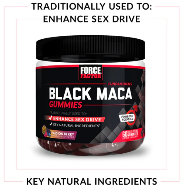 Picture of Force Factor Black Maca Gummies Black Maca Root to Enhance Male Vitality Increase Energy & Strength with BioPerine for Superior Absorption Delicious Passion Berry Flavor 60 Gummies