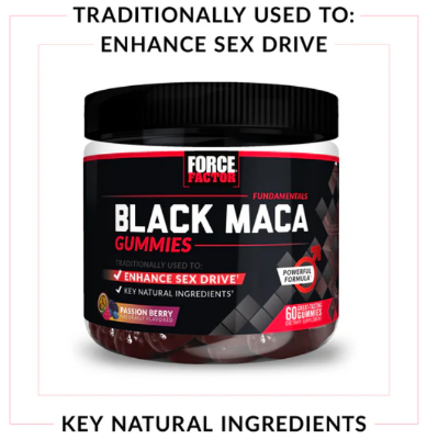 Picture of Force Factor Black Maca Gummies Black Maca Root to Enhance Male Vitality Increase Energy & Strength with BioPerine for Superior Absorption Delicious Passion Berry Flavor 60 Gummies