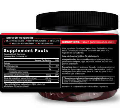 Picture of Force Factor Black Maca Gummies Black Maca Root to Enhance Male Vitality Increase Energy & Strength with BioPerine for Superior Absorption Delicious Passion Berry Flavor 60 Gummies