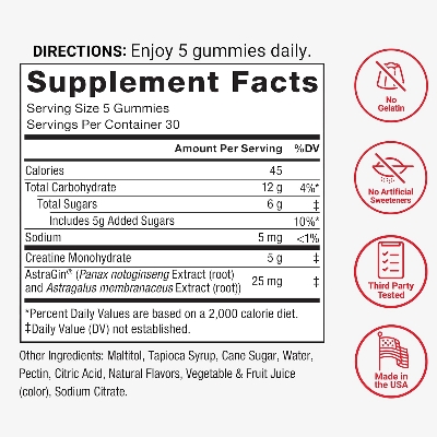 Picture of Force Factor Creatine Monohydrate Gummies, 5g Dose for Men & Women to Support Muscle, Strength, Recovery, Cognitive Health & Memory, Mixed Berry, 150 Gummies