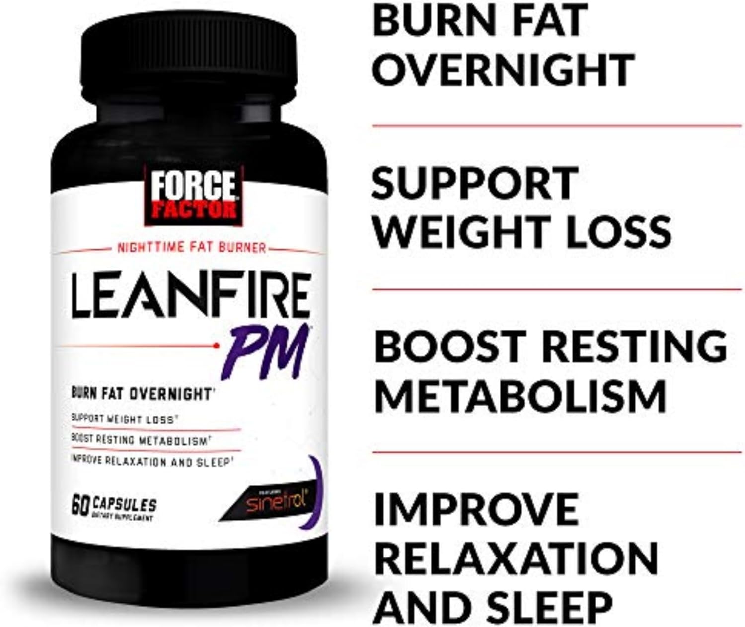 Picture of Force Factor LeanFire PM Weight Loss Pills for Women & Men, Burner Fat Overnight 60 Capsules