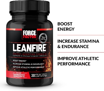Picture of Force Factor LeanFire Pre Workout Energy Pills with Green Tea Extract and Caffeine to Increase Energy Build Lean Muscle Black 30 Count