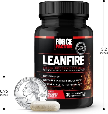 Picture of Force Factor LeanFire Pre Workout Energy Pills with Green Tea Extract and Caffeine to Increase Energy Build Lean Muscle Black 30 Count