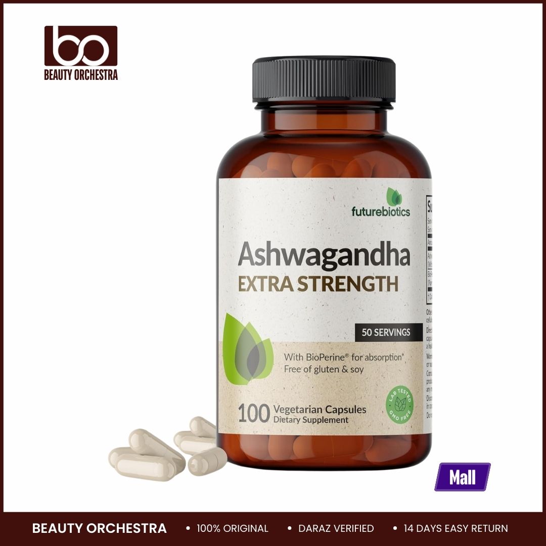 Picture of Futurebiotics Ashwagandha Extra Strength Stress & Mood Support with Bio Perine - Non-GMO Formula 100 Vegetarian Capsules