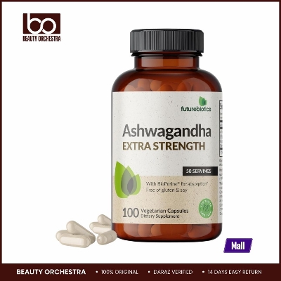 Picture of Futurebiotics Ashwagandha Extra Strength Stress & Mood Support with Bio Perine - Non-GMO Formula 100 Vegetarian Capsules
