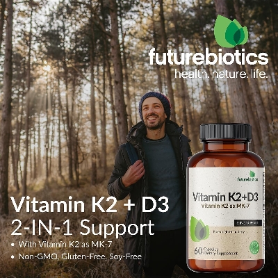 Picture of Futurebiotics Vitamin K2 (MK7) with D3 Supplement 5000 IU Vitamin D3 & 90 mcg Vitamin K2 MK-7 120 Vegetarian Capsules