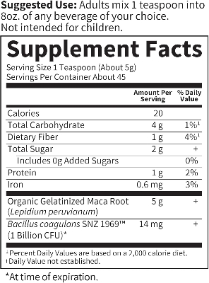 Picture of Garden of Life Maca Powder, Maca Root Energy Booster, Probiotics for easy digestion, Organics Gelatinized Peruvian Maca Root Energy Boost 7.93 oz 225 g (USA)