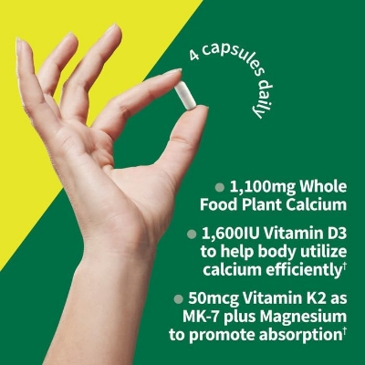 Picture of Garden of Life Raw Calcium Supplement for Women and Men - Vitamin Code Made from Whole Foods with Magnesium K2 Vitamin D3 and Vitamin C Plus Probiotics for Digestion 60 Capsules