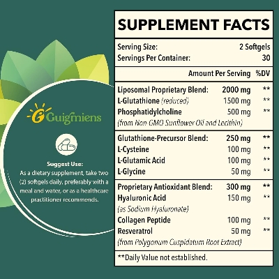Picture of Guigmiens Liposomal Glutathione Reduced Super Antioxidant & Detoxifier 2000 MG 60 Softgels