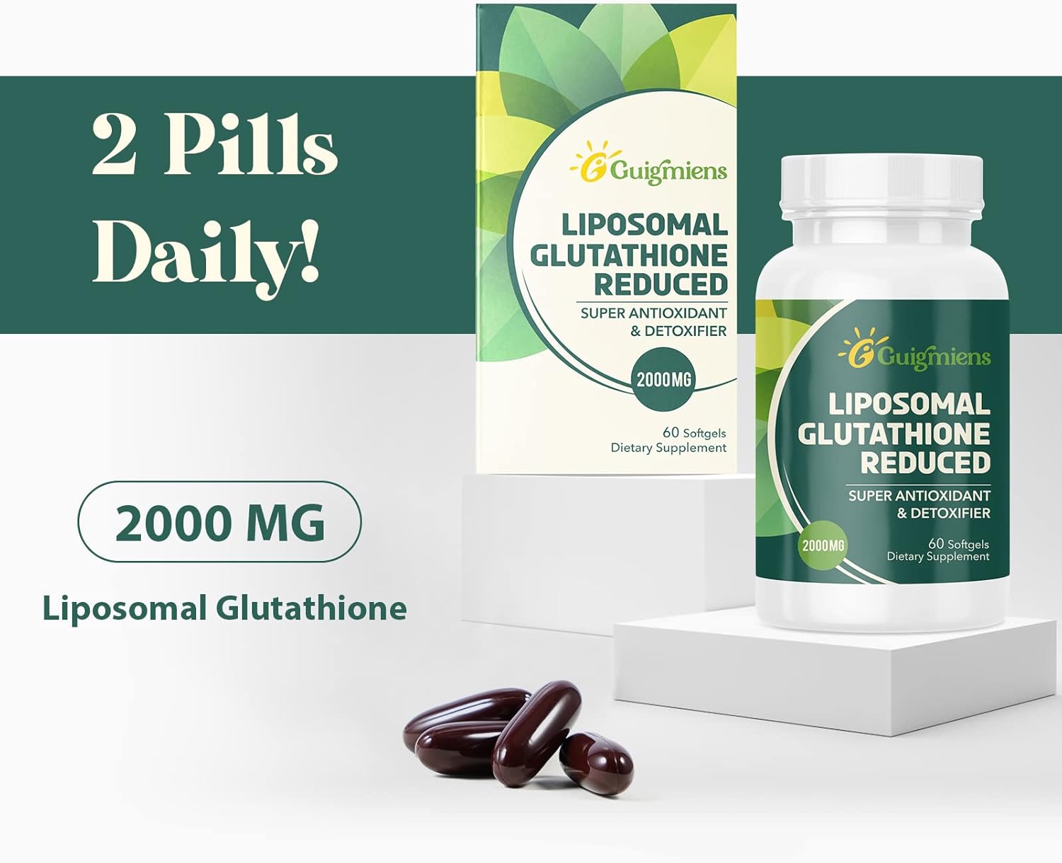 Picture of Guigmiens Liposomal Glutathione Reduced Super Antioxidant & Detoxifier 2000 MG 60 Softgels
