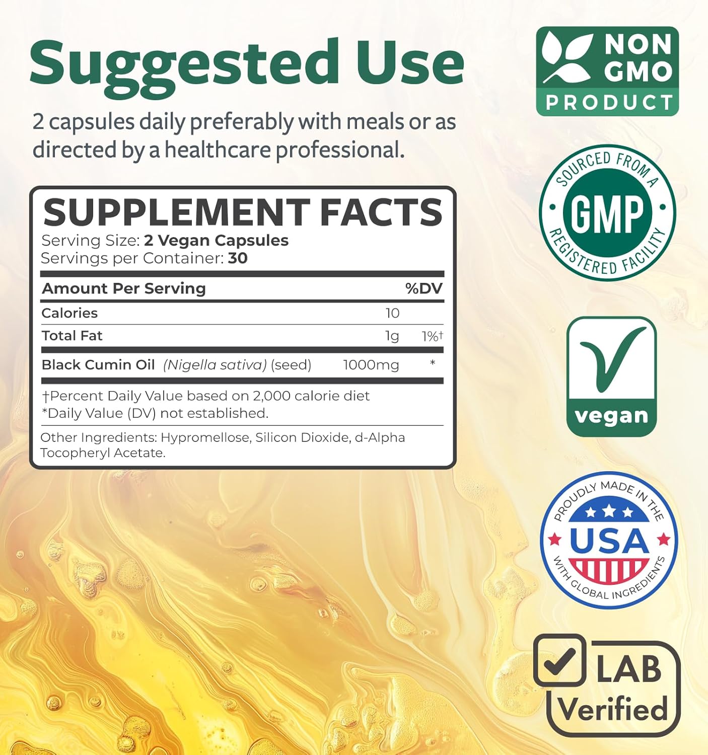 Picture of Healths Harmony Black Seed Oil - 60 Softgel Capsules (Non-GMO & Vegan) Premium Cold-Pressed Nigella Sativa Producing Pure Black Cumin Seed Oil with Vitamin E - 500mg Each, 1000mg Per 2 Capsule Serving