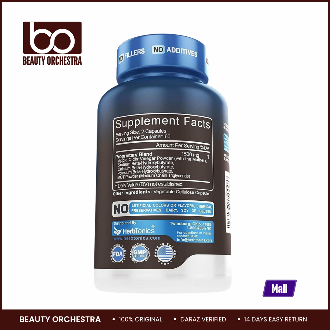 Picture of Herbtonics Apple Cider Vinegar + Keto - 120 Veg Capsules