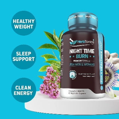 Picture of Herbtonics Night Time Burn Weight Supplement with Melatonin to Support Sleep & Metabolism 60 Vegan Capsules