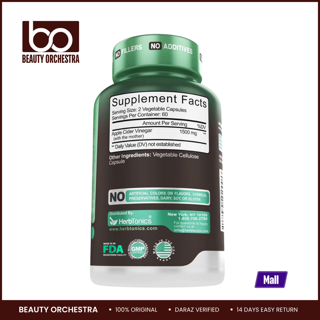 Picture of Herbtonics Raw Apple Cider Vinegar 1500mg - 120 Veg Tablets