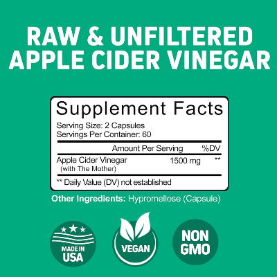 Picture of Herbtonics Raw Apple Cider Vinegar 1500mg - 120 Veg Tablets