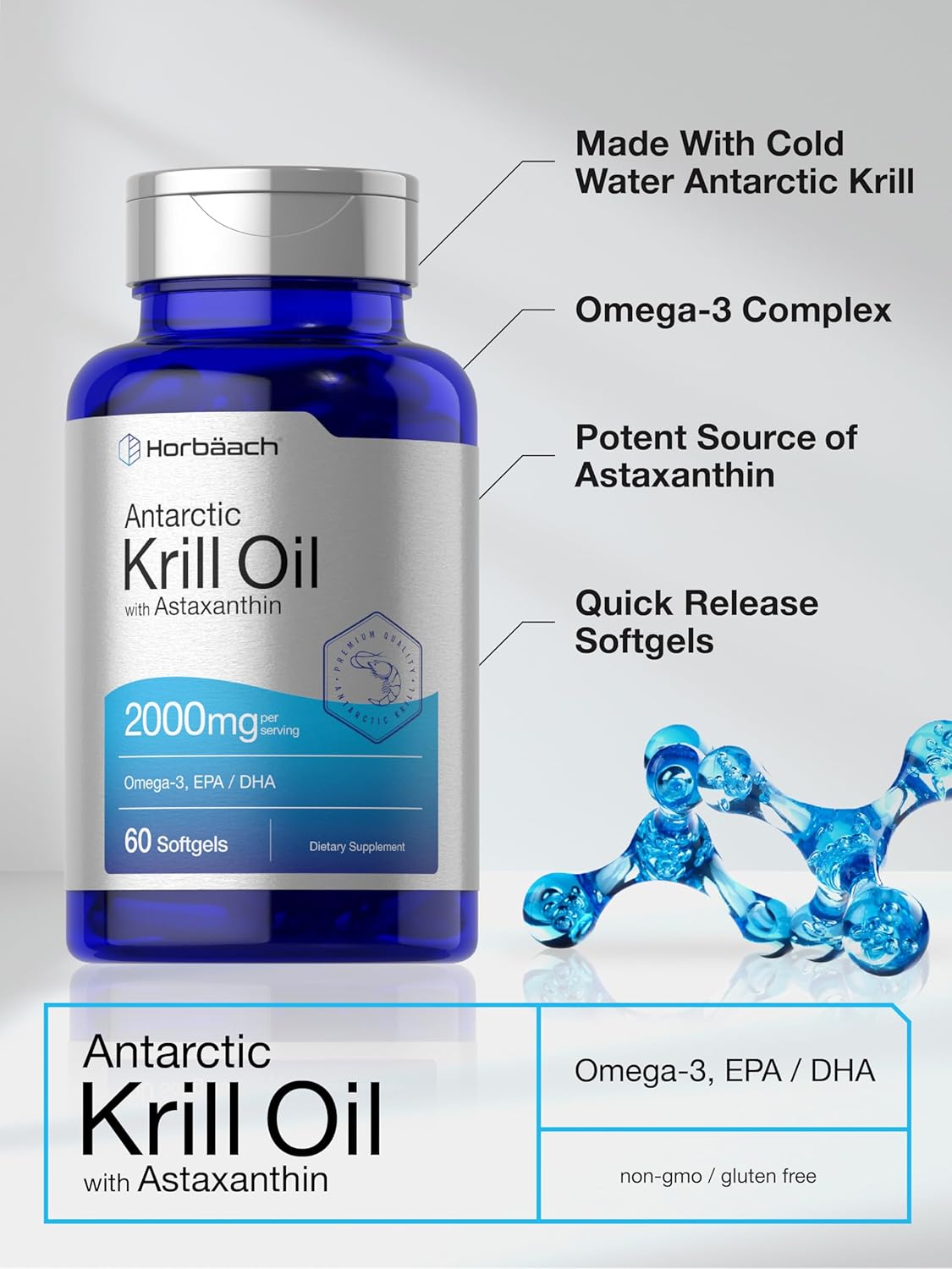 Picture of Horbaach Antarctic Krill Oil 2000mg 60 Softgel Capsules