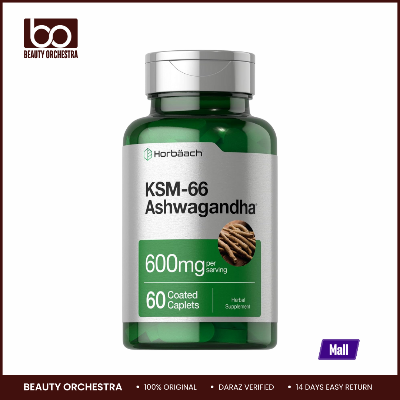 Picture of Horbaach KSM-66 Ashwagandha 600mg with L-Theanine 60 Coated Caplets