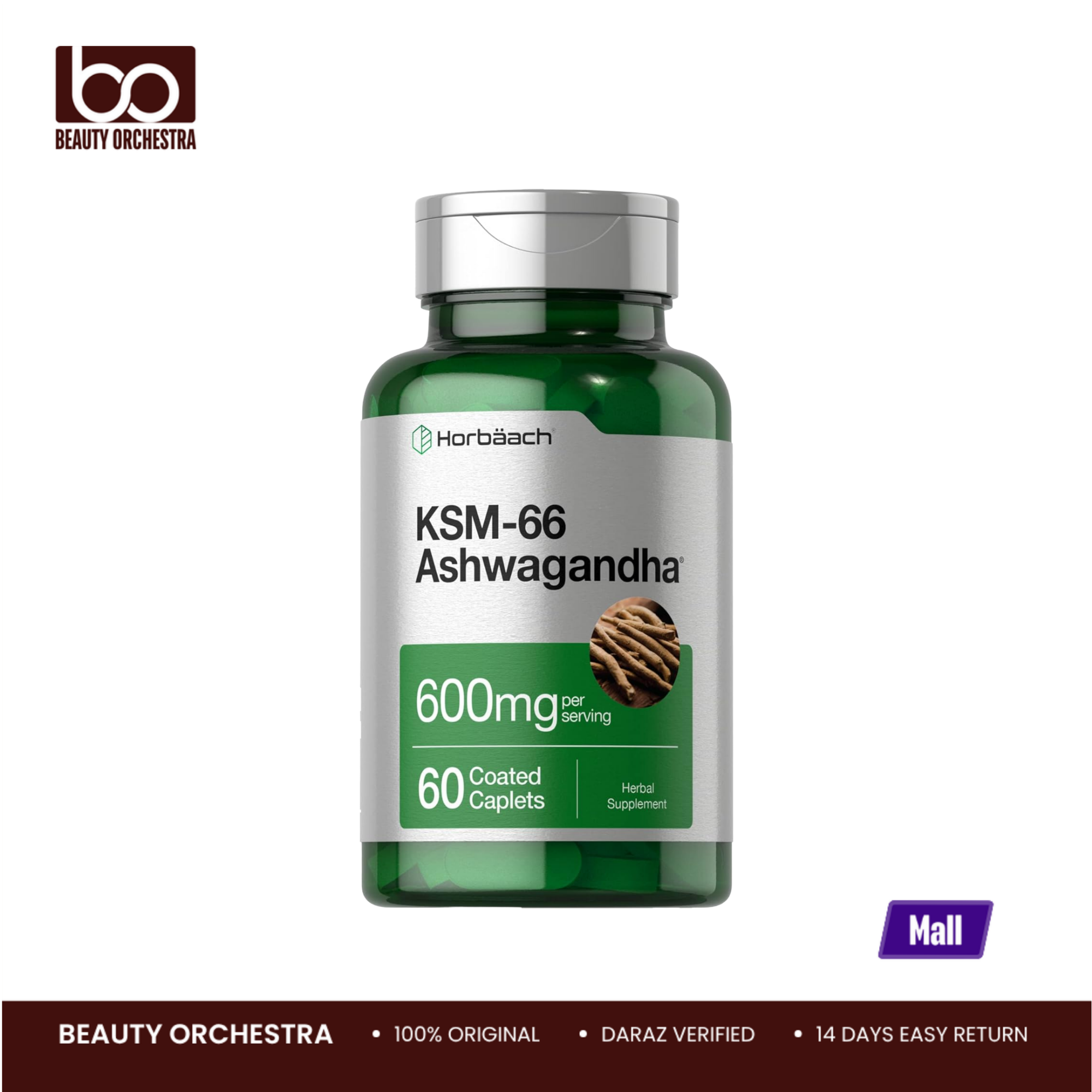 Picture of Horbaach KSM-66 Ash-wagandha 600mg with L-Theanine 60 Coated Caplets