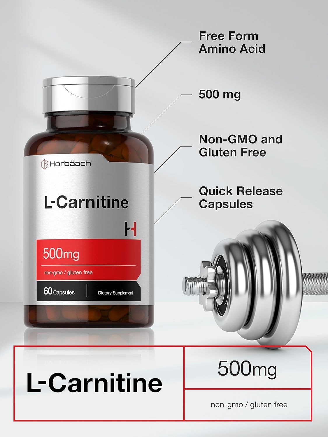 Picture of Horbaach L Carnitine Supplement 500mg 60 Capsules