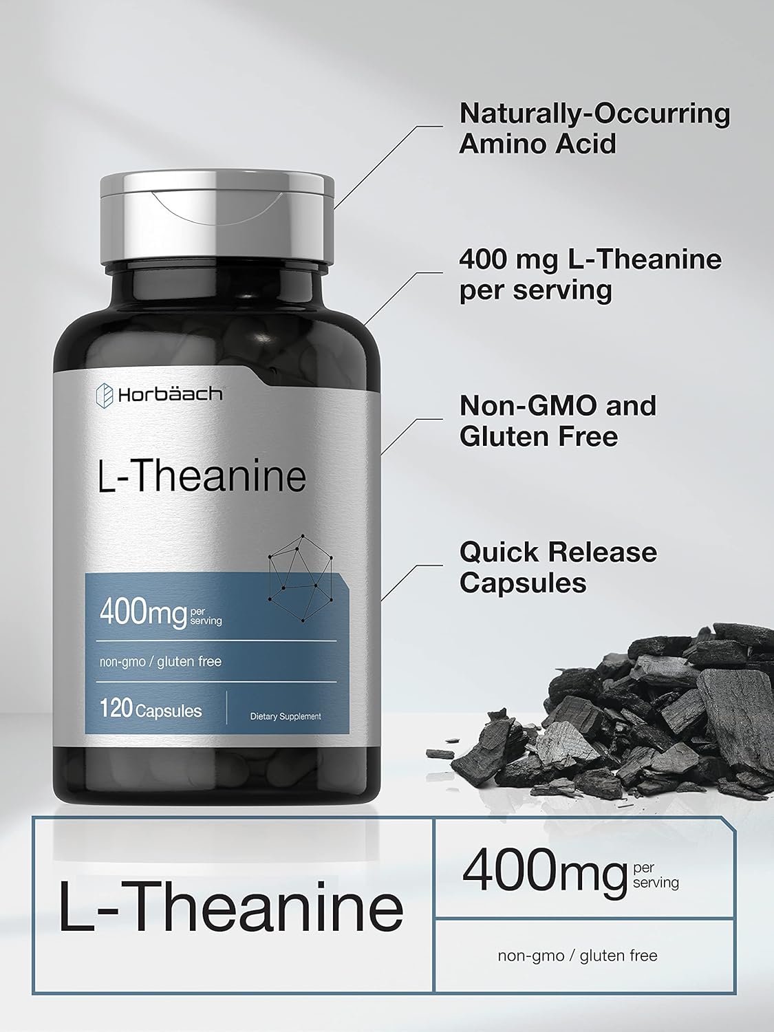 Picture of Horbaach L-Theanine Supplement 400mg 120 Powder Capsules