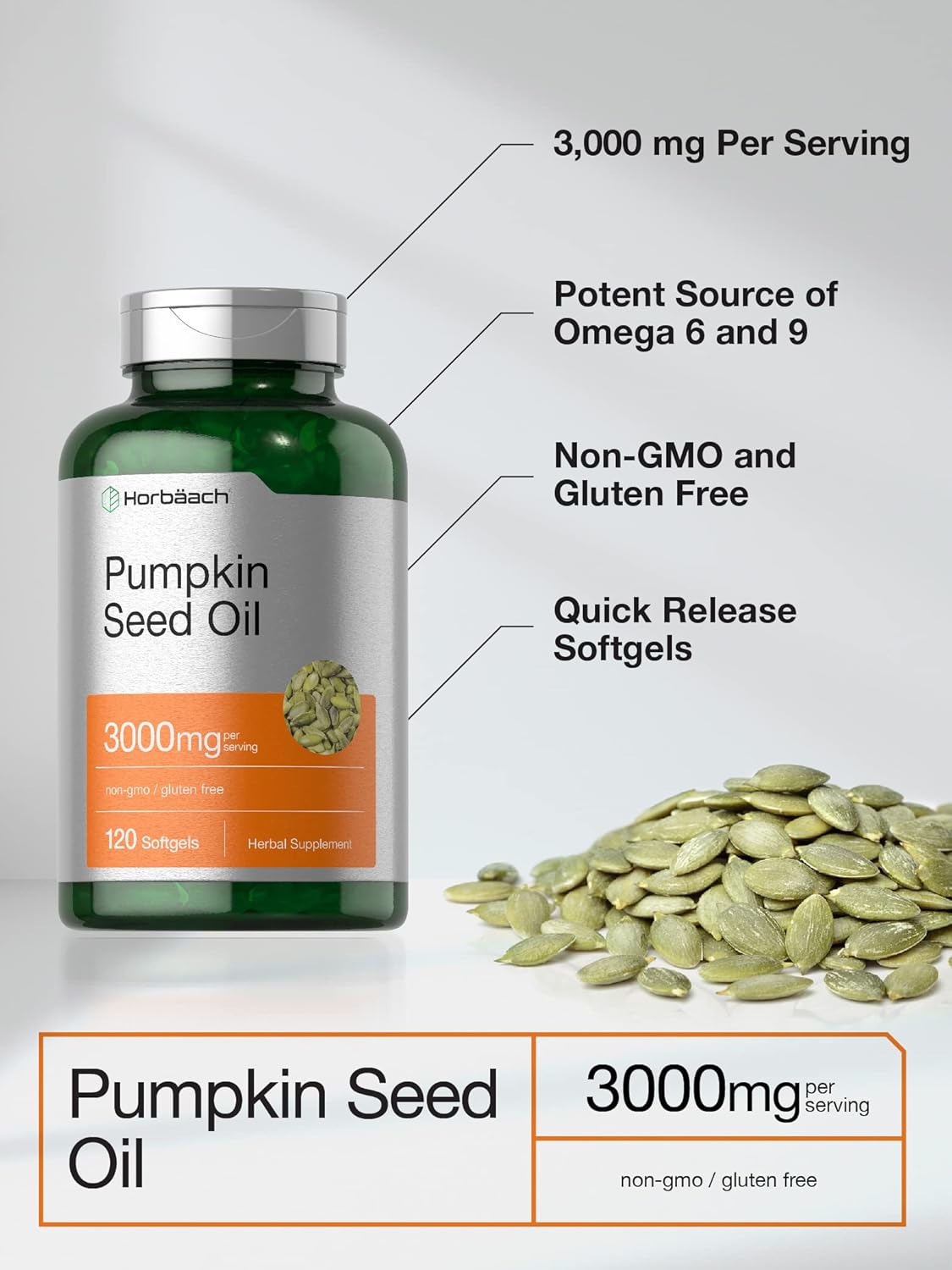 Picture of Horbaach Pumpkin Seed Oil 3000mg 120 Softgel