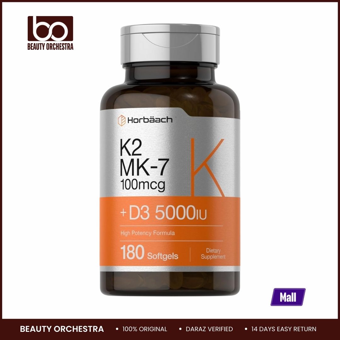 Picture of Horbaach Vitamin D3 K2 5000 iu 100mcg MK-7 Complex 180 Softgel Capsules Non-GMO & Gluten Free Supplement