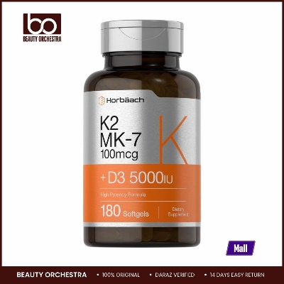 Picture of Horbaach Vitamin D3 K2 5000 iu 100mcg MK-7 Complex 180 Softgel Capsules Non-GMO & Gluten Free Supplement