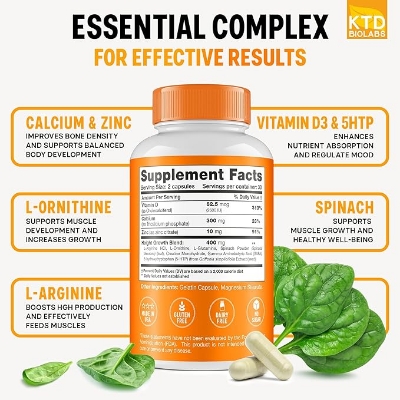 Picture of KTD Height Growth Maximizer - Made in USA - Natural Height Increase Booster & Teen Vitamins - Pills to Grow Taller at Any Age - Bone Growth Supplement for Adults & Kids